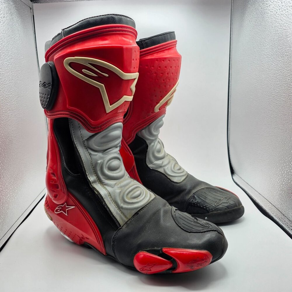 Alpinestars SMX Plus Mens Size 11.5 Red Black Motorcycle Boots Track Racing